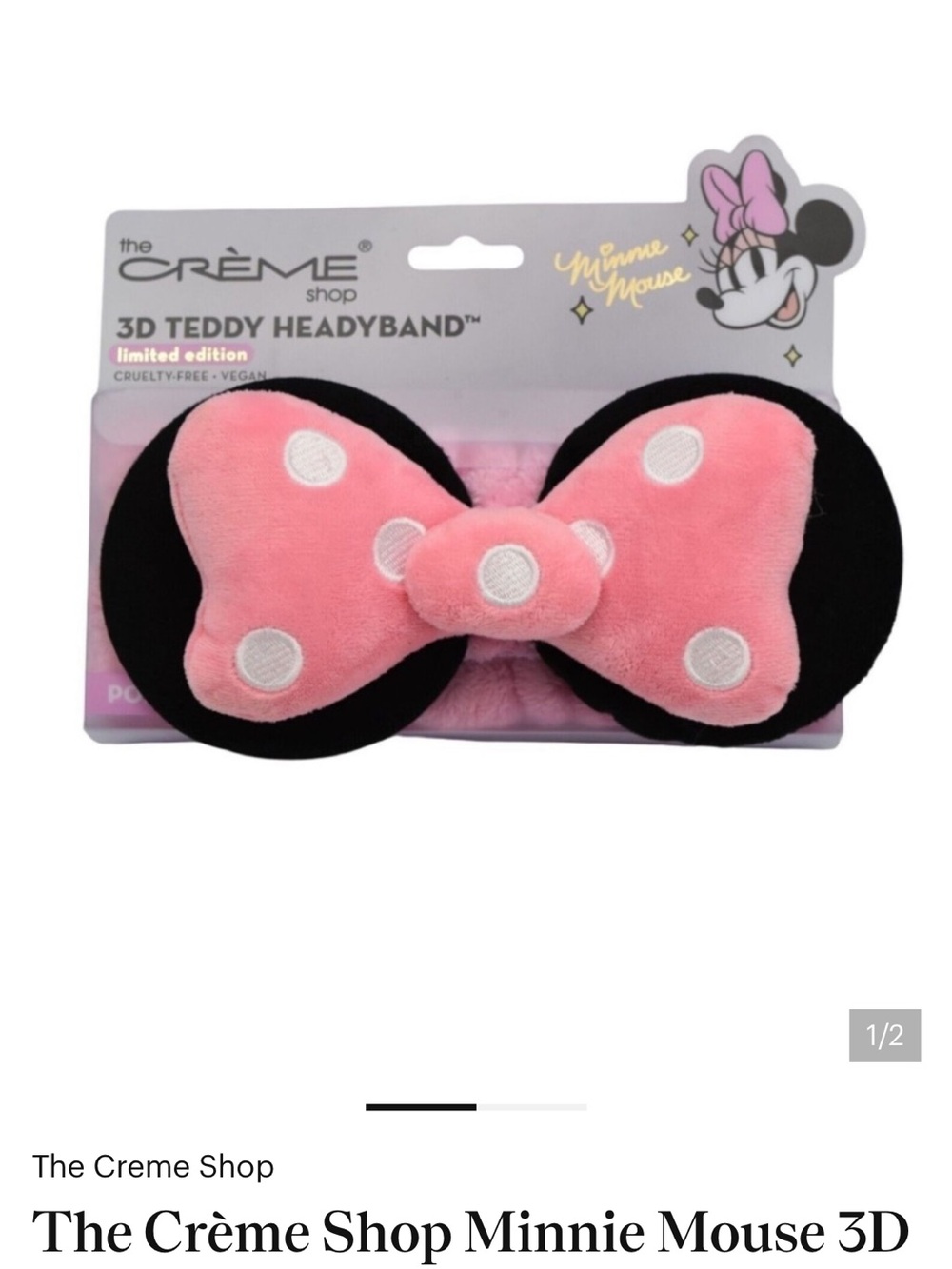 Minnie Mouse 3D Teddy Pink Bow Headband, Pink with White Polkadots, NEW